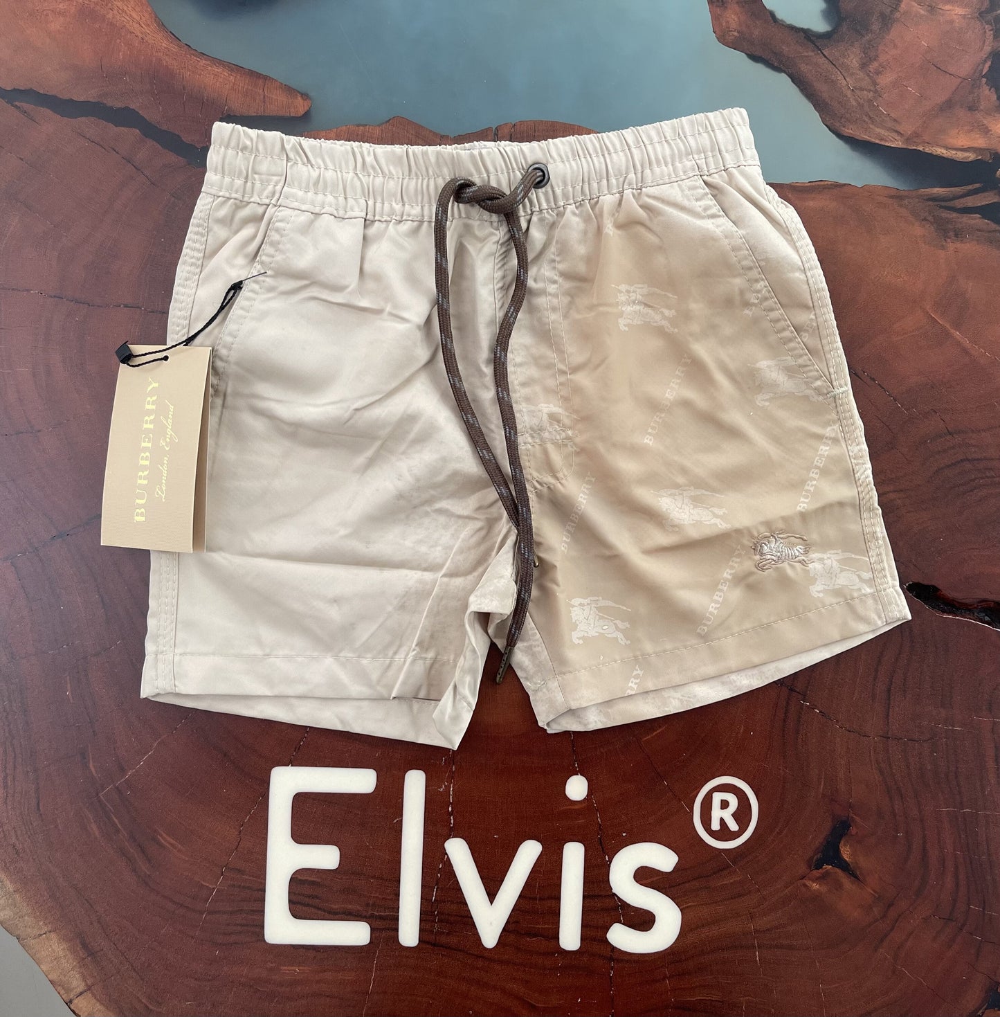 Burbbery Beige Plain Horse Logo Swimshorts