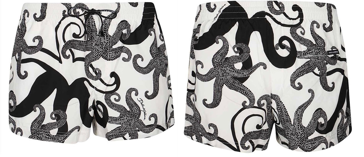 Dolce & Gabbana Swimwear Swimshorts White Printed Black Octopus