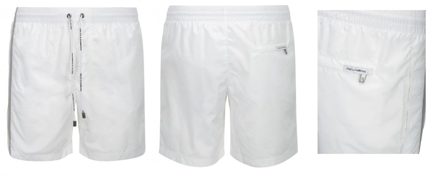 Dolce & Gabbana Swimwear Swimshorts White With Side Silver Stripe