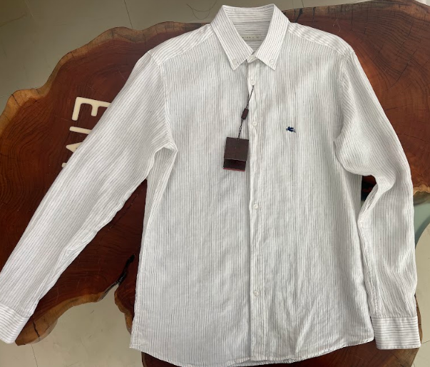 ETRO Shirts Linen Long Sleeves Gray stripes