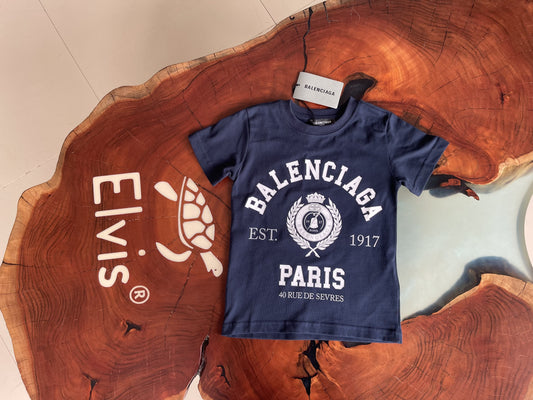 Balenciaga Navy Blue White Crown Logo Tshirt