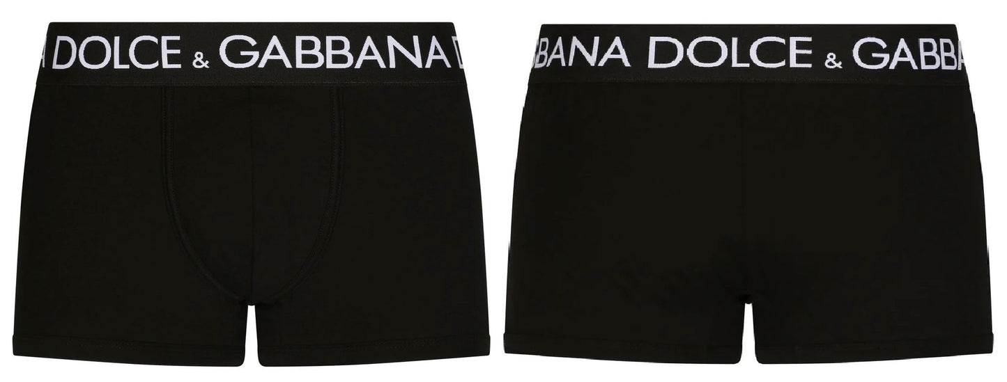 Dolce & Gabbana Black White Waist Logo Print Boxers