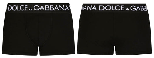 Dolce & Gabbana Black White Waist Logo Print Boxers