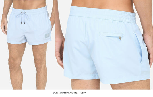 Dolce & Gabbana Swimwear Swimshorts Baby Blue Plain Miano Badge