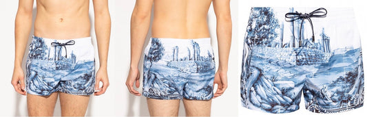 Dolce & Gabbana Swimwear Swimshorts Baby Blue Printed Roman Columns