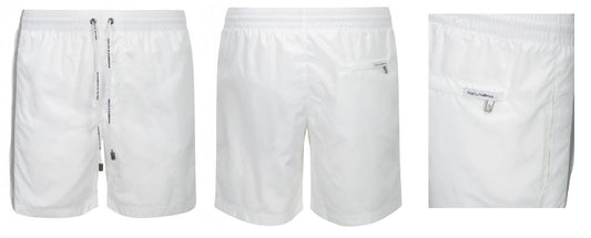 Dolce & Gabbana Swimwear Swimshorts White With Side Silver Stripe