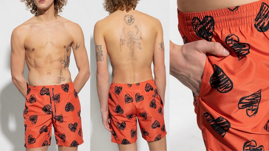 Dolce & Gabbana Swimwear Swimshorts Orange With Black Hearts DG Logo