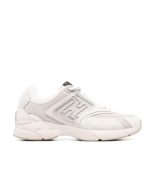 Fendi White With Grey FF Logo Panelled Low-Top Sneakers