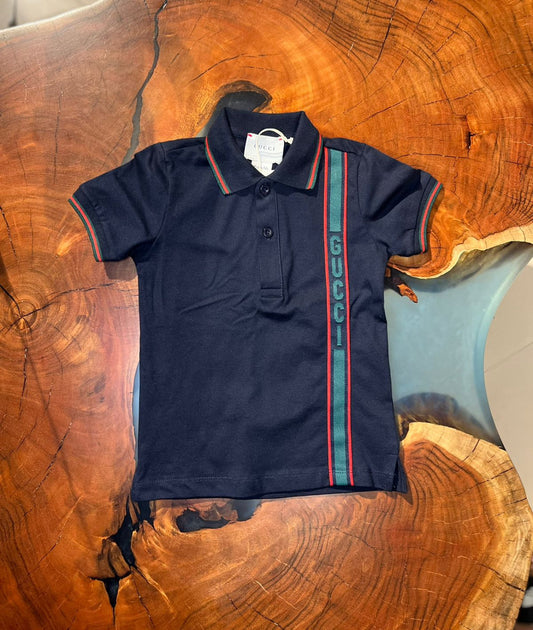 Navy Blue Green GUCCI Letters Green & Red Stripes tshirt