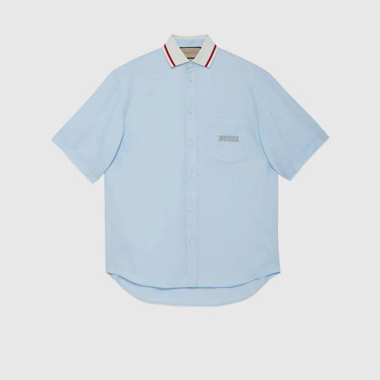 Gucci Shirts Short Sleeves Gucci Logo Baby blue