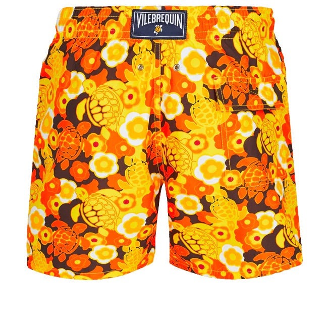 Vilebrequin Swimwear Swimshorts Yellow Turtles Orange Flowers