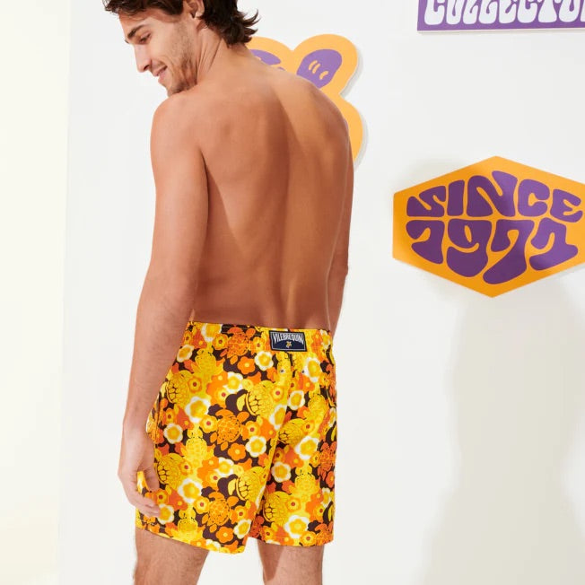 Vilebrequin Swimwear Swimshorts Yellow Turtles Orange Flowers