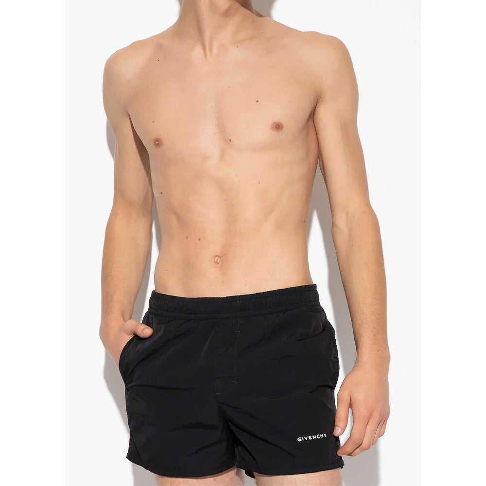 Givenchy Plain Black White Givenchy Logo Swimshorts