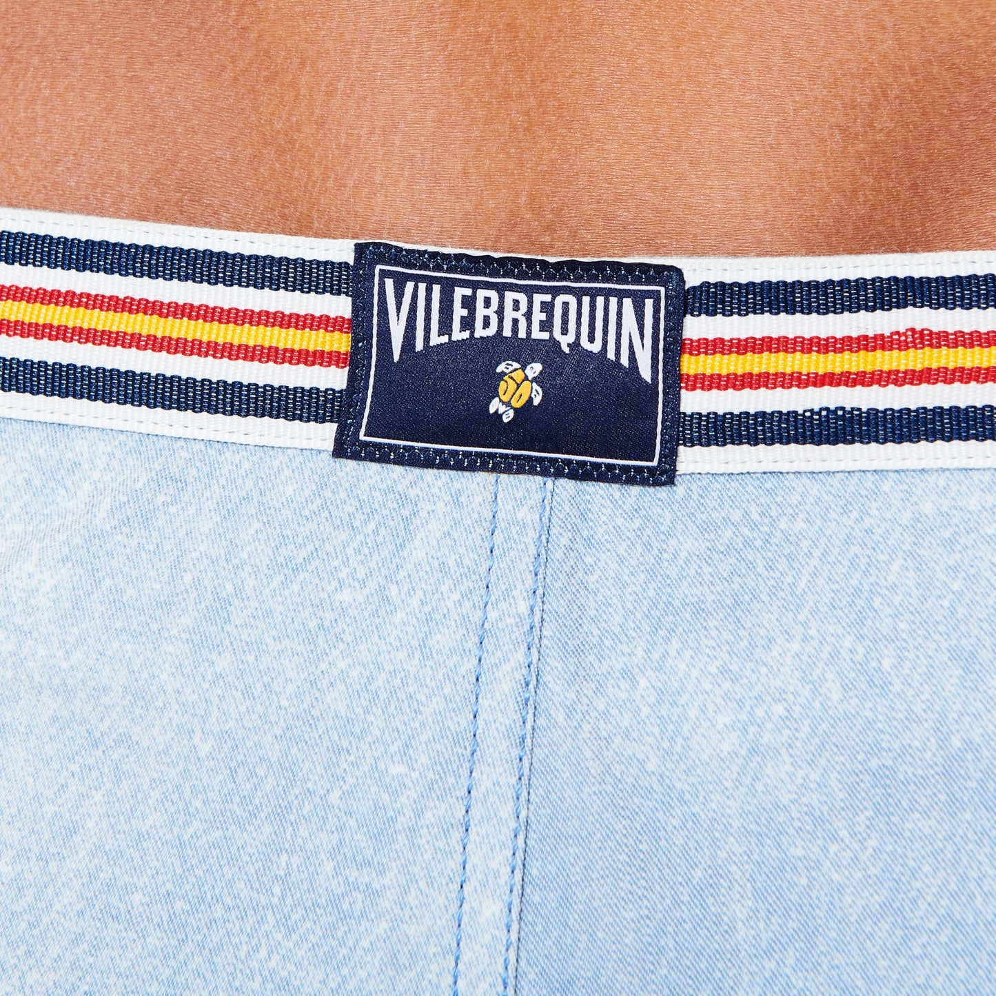 Vilebrequin Plain Sky Blue With Colorful Stripes Swimshorts