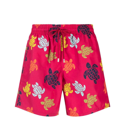 Vilebrequin Moorea Trunks Red Multi-Color Turtles Swimshorts