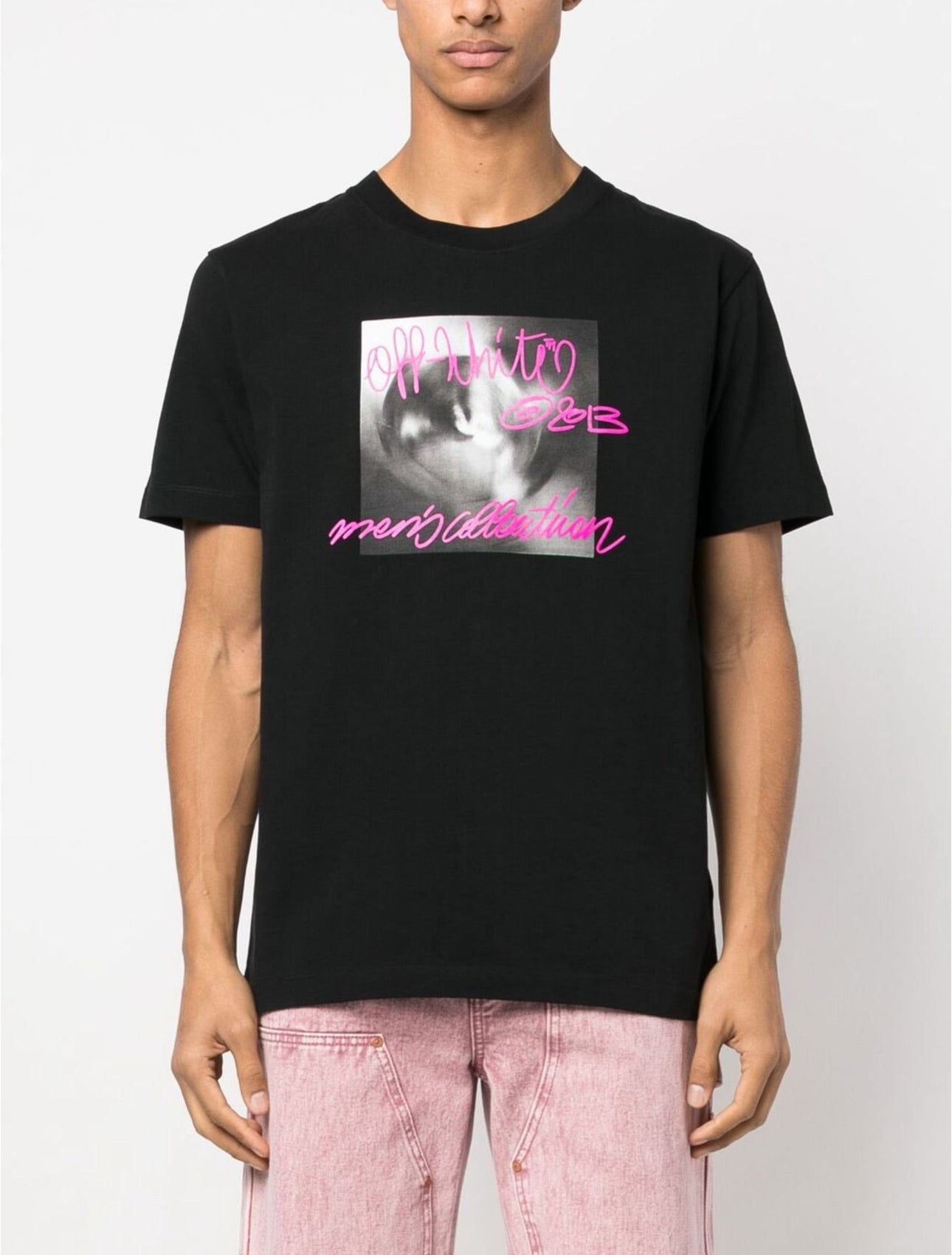 OFF-WHITE Tornado Type Fuschia Writtens Slim Short-Sleeve Tee