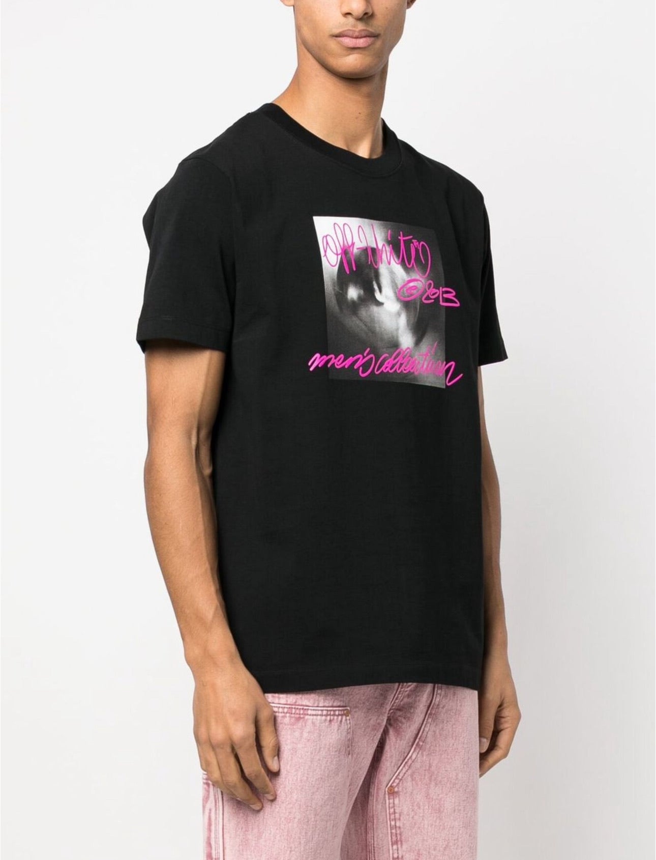 OFF-WHITE Tornado Type Fuschia Writtens Slim Short-Sleeve Tee