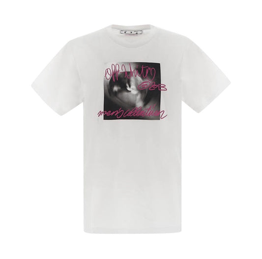 OFF-WHITE Tornado Type Fuschia Writtens White Slim Short-Sleeve Tee