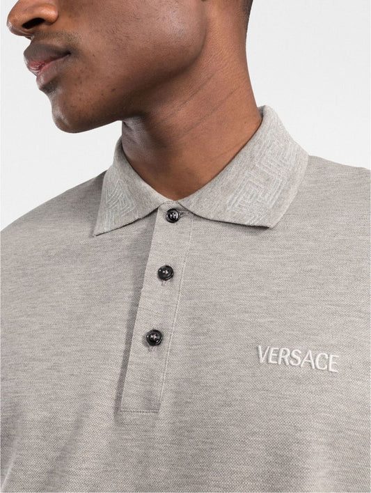 Versace Polo Shirt With Greca Collar White Logo