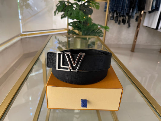 Louis Vuitton Black & Silver LV Logo Belt