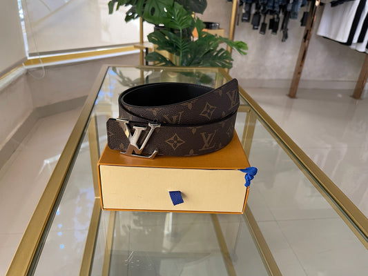 Louis Vuitton Brown & Black ReversibleSilver LV Logo Belt