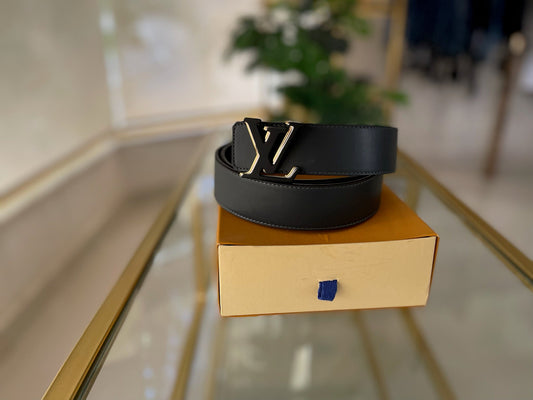Louis Vuitton Grey & Black ReversibleBlack with Gold Lines LV Logo Belt