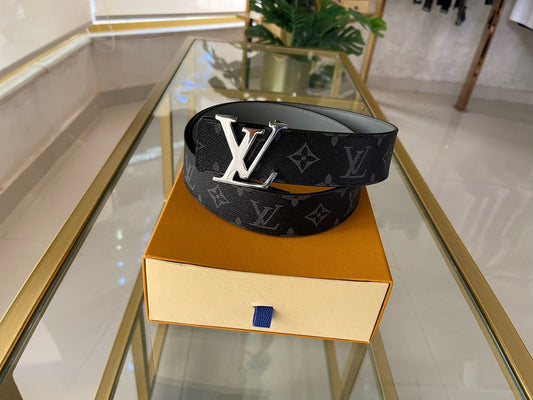 Louis Vuitton Grey & Black ReversibleSilver LV Logo Belt