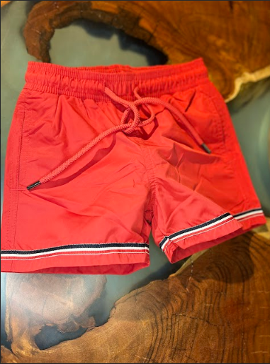 Moncler Red Triple Stripes Swimshorts