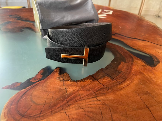 Tom Ford Black & Brown Reversible Gold T Logo Belt