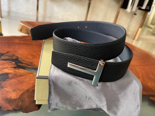 Tom Ford Black Silver T Logo Belt