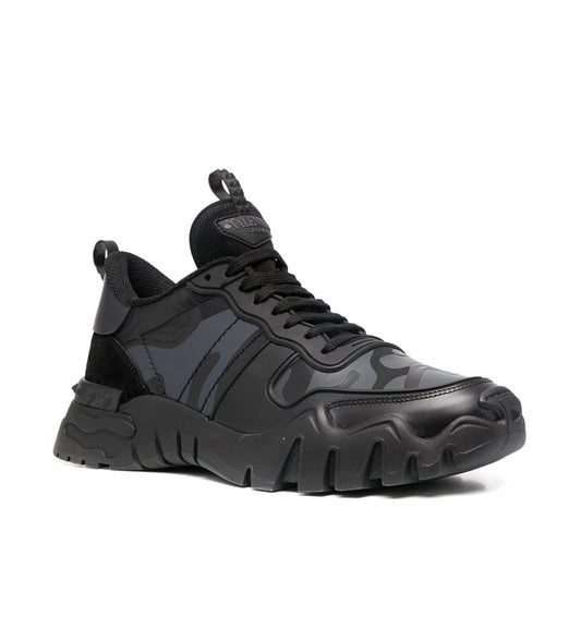 Valentino Black & Metallic Silver Rockrunner Camouflage Sneakers